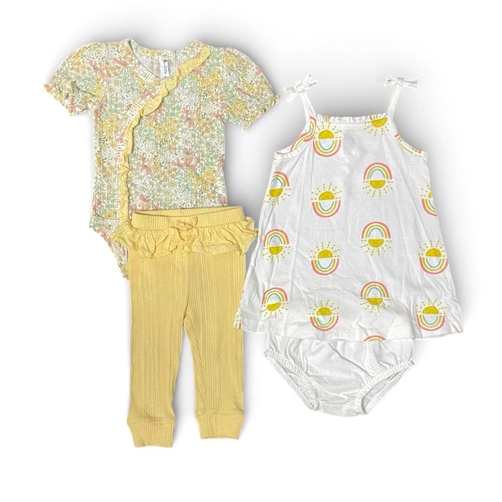 Bundle of 2 Dress and Pant Sets Spring Summer Baby Girl size 9M